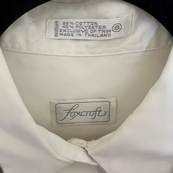 Foxcroft Off White Blouse‎ Button Down Long Sleeve Collared Trim Detail Size 8 - Picture 7 of 8